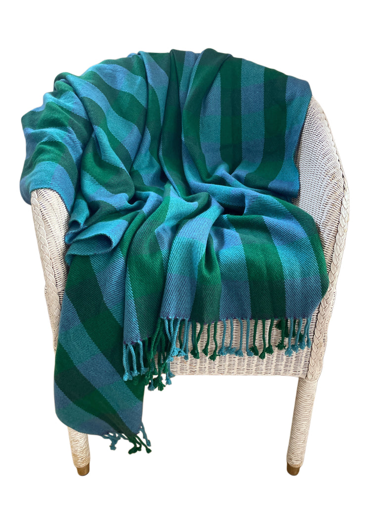 CARO DECKE, BLAU-GRÜN 100% CASHMERE