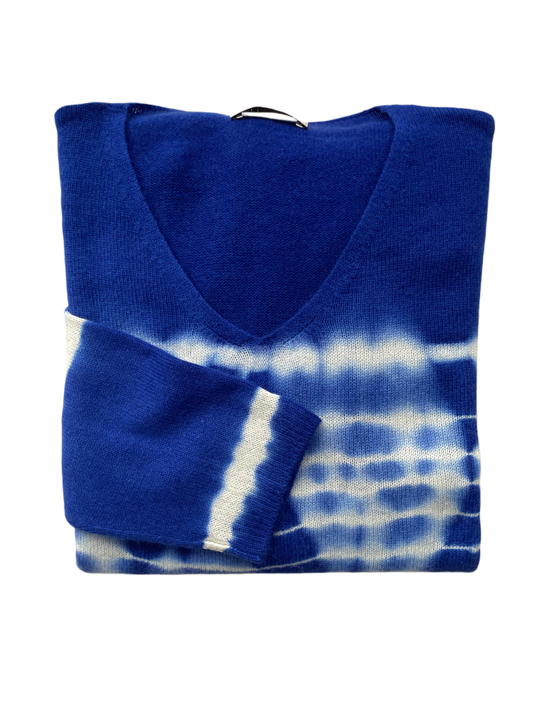 POPPY R/V-Neck SWEATER TIE DYE BLAU/IVORY