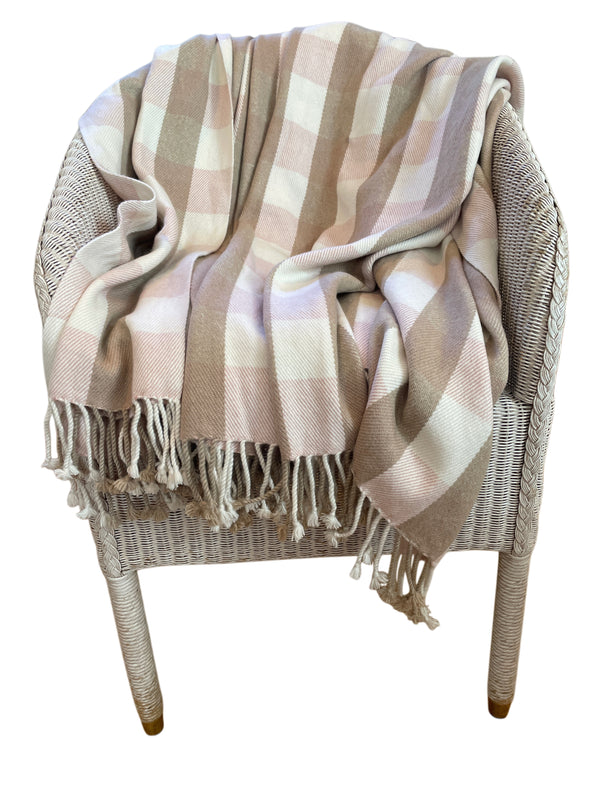 CARO DECKE, 100% CASHMERE ROSA/WINTERWEISS/BEIGE
