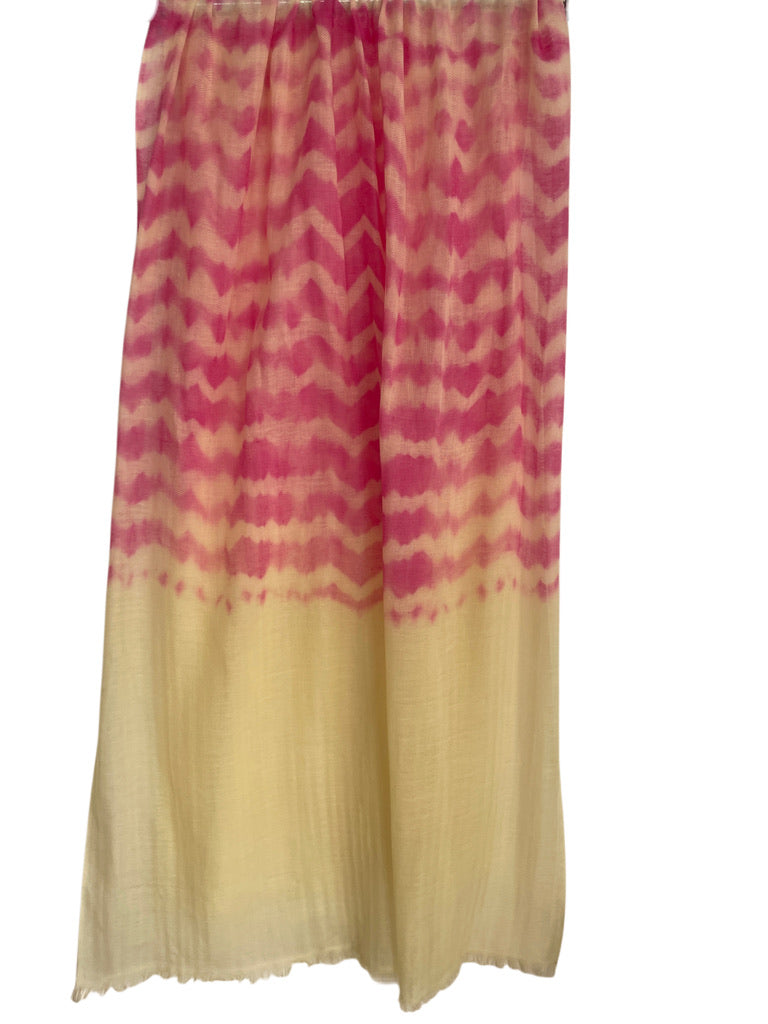 CASHMERE SCARF TIE DYE ZIGZAG, VANILLE/PINK