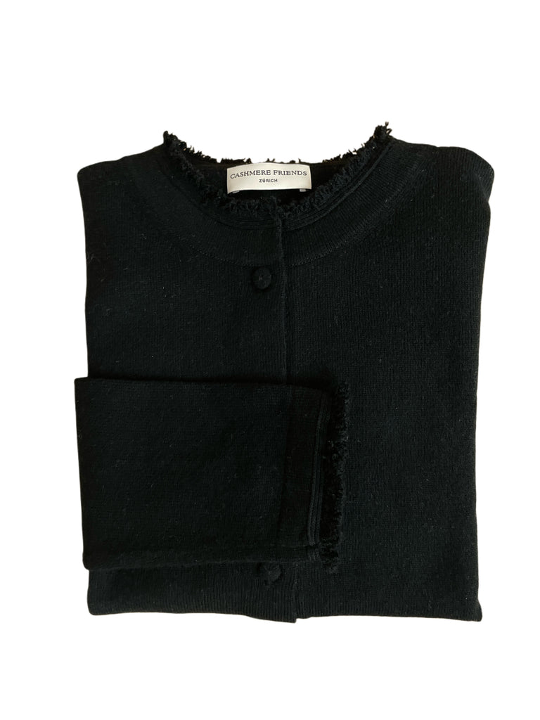 LESLY R-NECK CARDIGAN, SCHWARZ