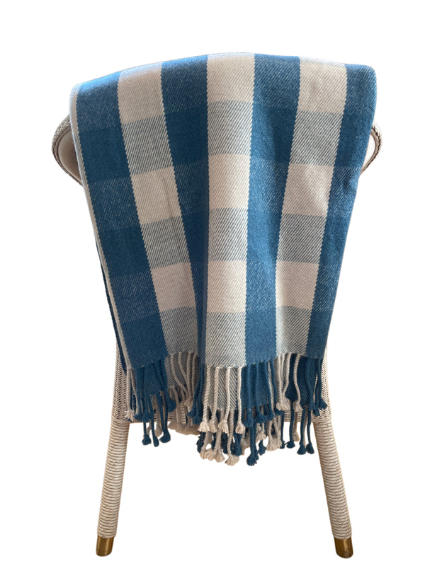 CARO DECKE, 100% CASHMERE, BLAU/BEIGE