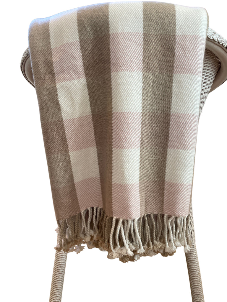 CARO DECKE, 100% CASHMERE ROSA/WINTERWEISS/BEIGE