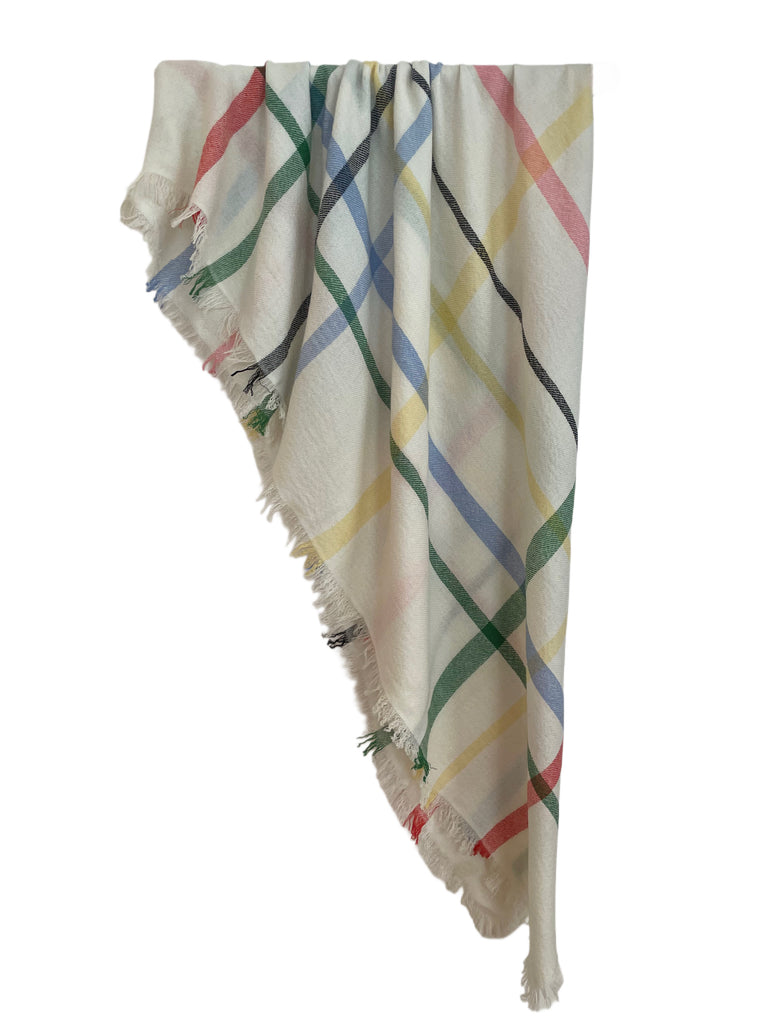 BIBI SCHAL QUADRAT, OFF WHITE, STREIFEN FARBIG
