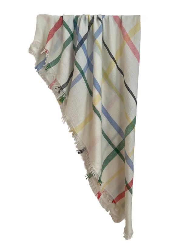 BIBI SCHAL QUADRAT, OFF WHITE, STREIFEN FARBIG