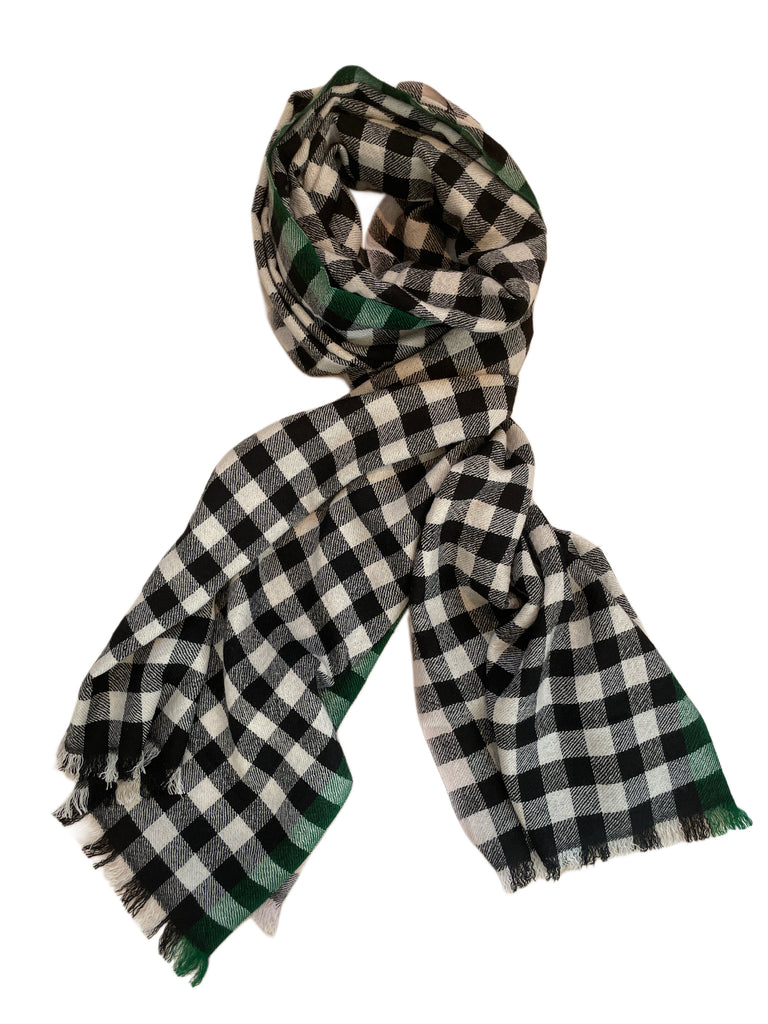 TUNA SCARF CHECK BLACK/IVORY MIT GRÜNEM STREIFEN