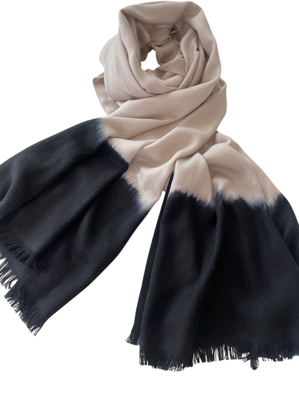 SCHAL 2-FARBIG, TIE DYE, BEIGE/BLACK
