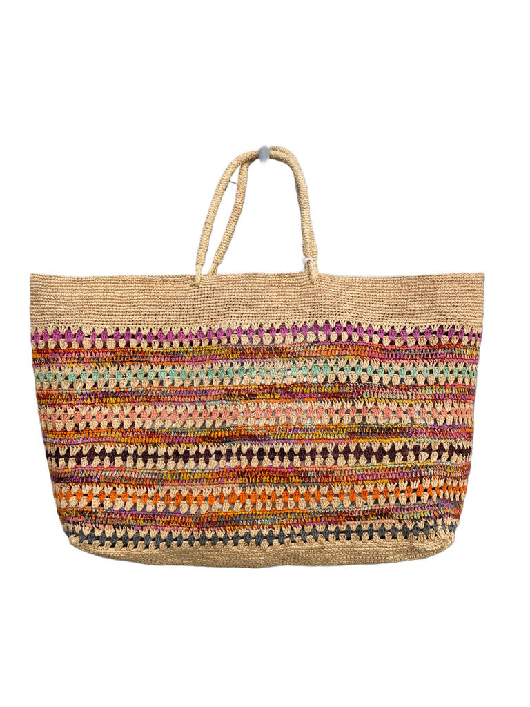 RAFFIA TASCHE MALETTE XL, ARLEQUIN