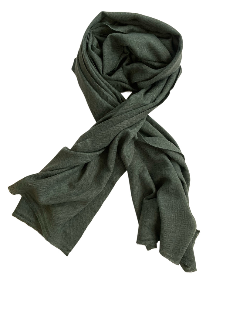 HERINGBONE SCHAL, ARMY GREEN
