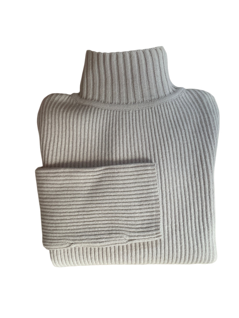 AVA RIB PULLOVER, GRIS-WEISS