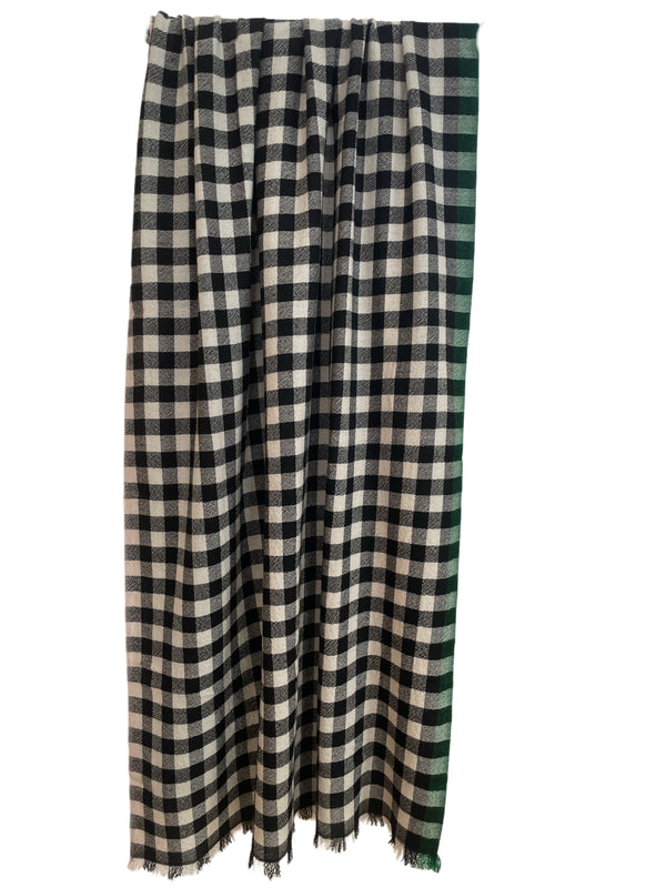 TUNA SCARF CHECK BLACK/IVORY MIT GRÜNEM STREIFEN