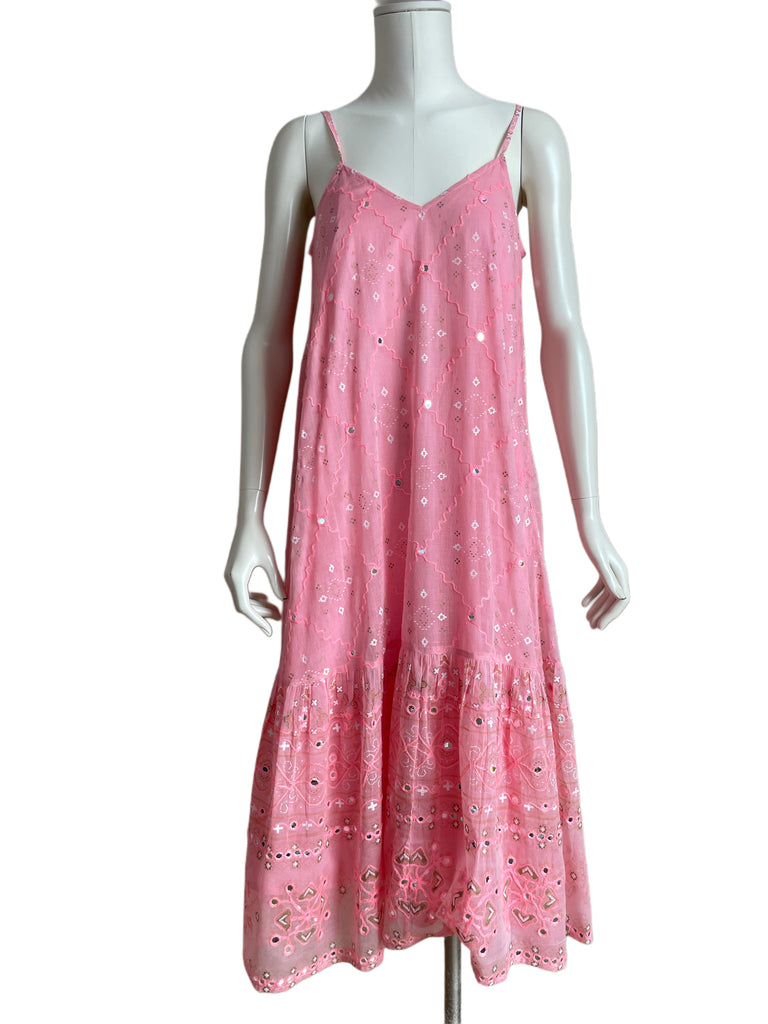 TRÄGERKLEID MIT STICKEREI UND SPIEGEL, JULLIET DUNN, ROSA