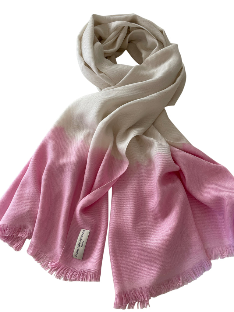 SCHAL 2-FARBIG, TIE DYE, WHITE/ROSA
