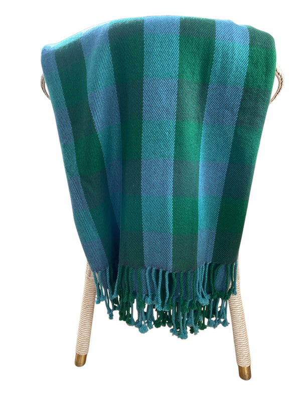CARO DECKE, BLAU-GRÜN 100% CASHMERE