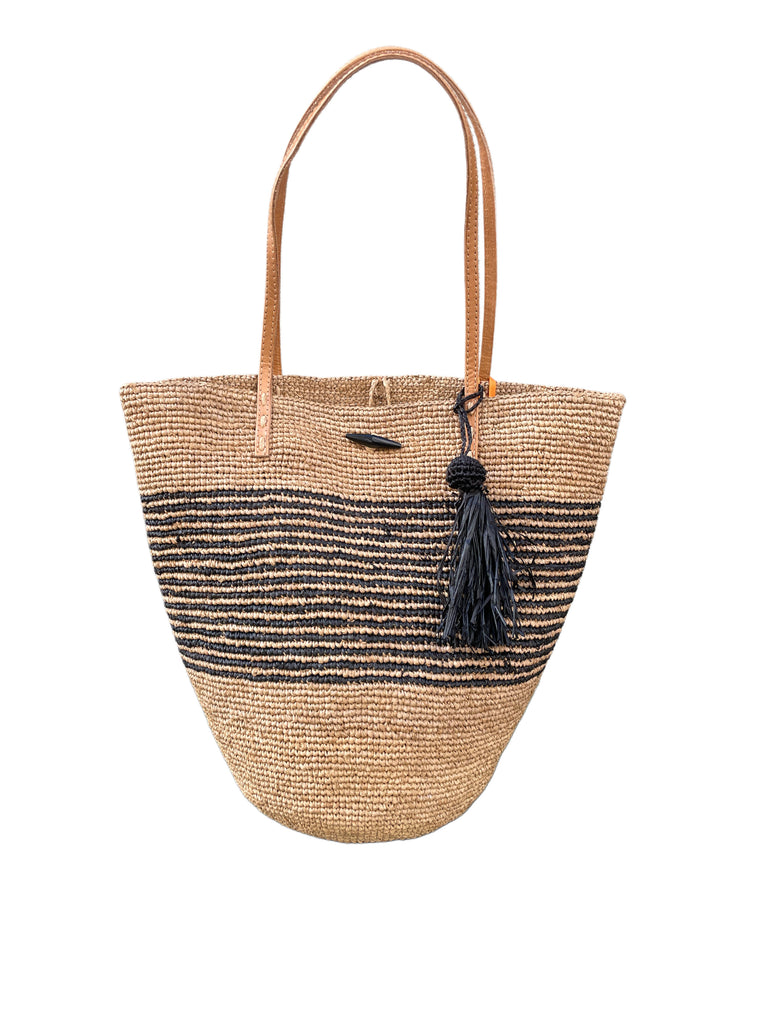 RAFFIA TASCHE GESTREIFT, NATURE/SCHWARZ