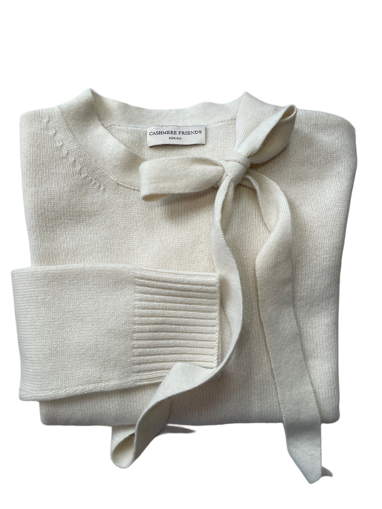 ANNY RUNDAUSSCHNITT PULLOVER MIT BINDEMASCHE, BABYCASHMERE, IVORY